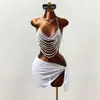 AYJ estilo nuevo transfronterizo europeo y americano para festival EDM, atuendo sexy con top de perlas sin espalda para mujer, único y deslumbrante