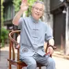 Traje de Verano Marca Lobo del Norte de China para Hombres de Mediana Edad y Mayores, Hanfu de Abuelo Estilo Chino Verano Delgado Manga Corta Traje Tang en Stock