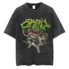 Tamanho Europeu Transfronteiriço2025 Camiseta Masculina de Manga Curta Estilo Retro Lavado Europeu e Americano, Camiseta Masculina Lavada e Desgastada