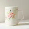 Taza de Té de Cerámica Moji Taza de Separación de Agua de Té Uso en Oficina Hogar con Tapa Filtro Taza Pintada a Mano Flor de Durazno