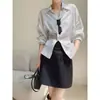 Camisa a Rayas con Cintura Fruncida Estilo Francés 2026 Nueva Moda Primavera y Otoño para Mujer Top Versátil de Nicho para el Trabajo