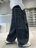 Calças Jeans de Pernas Largas para Meninos Estilo Primavera e Outono Calças Cargo Largas para Crianças de Tamanho Médio e Grande Calças Longas Retas Tendência Cool Design Patchwork Rasgado