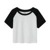 230g Algodón Verano Nuevo Americano Retro Raglán Bloque de Color Ombliguera Ropa Sexy Camiseta de Manga Corta Estampado para Mujer
