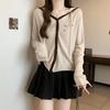 Casaco cardigan feminino de malha com capuz e manga comprida, com letras bordadas, novo design, estilo outono, com capuz e bolsos soltos