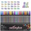 Venta Caliente Transfronteriza Set de 48 Colores Bolígrafo de Contorno Doble Línea Temu Marcador Creativo DIY para Bloc de Notas Marcador Fluorescente