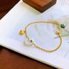 Pulseira de anel de segurança de jade Hetian natural com incrustação de prata de lei S925, fivela de segurança de cabaça auspiciosa, joia vintage de turquesa