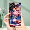 Aplicável para Capa de Celular Samsung S26ULTRA A57 Fogos de Artifício Floridos Bandeira Nacional S24 Capa Protetora Concha de Vidro Temperado A07