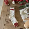 Calcetines Rojos de Piel de Conejo de Invierno para Mujer, Calcetines de Año Nuevo con Lazo de Terciopelo, Calcetines de Suerte de Caña Media Estilo Bosque para Mujer