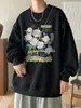 Sudadera color vino tinto de camelia, chaqueta de otoño retro americana de moda para hombre, corte holgado, peso pesado, estructurada, top de cuello redondo