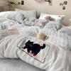 Estilo Ins Terciopelo de Leche Juego de Cuatro Piezas Invierno Terciopelo Coral Rayado Funda de Edredón con Forro Polar Franela de Doble Cara Cama Cama Sábanas Juego de Tres Piezas