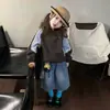 Ropa de Otoño e Invierno para Niños 2026 Nuevo Estilo Coreano Mori Girl Chaqueta Bloque de Color Azul Marrón Moda para Bebé Ropa Versátil de Moda