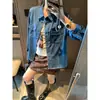 Moque Otoño Nuevo Azul Lavado Doble Bolsillo Holgada Casual Para Superponer Chaqueta Camisa de Mezclilla MQ1819