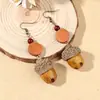 Pendientes Naturales Originales de Frutas de Planta Estilo Bosque, Pendientes Artísticos de Bellota Largos con Borla Vintage Estilo Étnico Hechos a Mano
