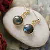 Brincos de Moda para o Dia a Dia com Design, de Pedra Natural Europeia, Americana, Japonesa e Coreana, Labradorita, Ágata, Cobre Banhado a Ouro, Alta Retenção de Cor