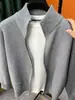 Suéter de outono e inverno, cor sólida casual, cardigã versátil com zíper, malha masculina, estilo popular, gola alta, peça externa de corte solto