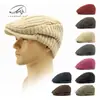 Boina de Lana Estilo Británico Retro para Mujer, Gorro de Punto para Otoño e Invierno, Gorra con Visera Cálida Forrada de Polar, Gorra Casual Adelantada para Hombre