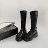 Botas da Moda Retrô Americana Preta de Solado Grosso para Mulheres 2025 Verão Novas Botas Versáteis de Cavaleiro