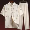 Traje Tang para Hombre, de Mediana Edad y Anciano, Conjunto Casual de Algodón y Lino de Manga Corta, Ropa China para Hombre, Ropa para Ancianos, Hanfu de Verano para Papá