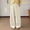 Novas calças de inverno macias e felpudas de perna larga, slim fit, espessadas, quentes, calças casuais de corte reto para mulheres