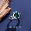Anel Retangular Ajustável de Coríndon Vermelho, Safira, Espinélio de Luxo Leve com Zircônia Completa, Anel de Cobre Esmeralda Vintage para Mulheres