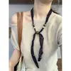 Pañuelo de Lino Floral de Seda Estilo Chino Retro para Mujer, Cadena para el Cuello con Cuentas de Estilo Artístico, Combinado con Camisa, Bufanda y Decoración de Cinta