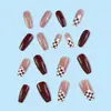 Uñas Postizas Larga Checkerboard Chapadas en Oro, 24 Piezas, Arte de Uñas Ballet de Alta Gama, Aptas para el Trabajo Diario, Uñas Postizas que Realzan el Tono de Piel, Lote Mixto