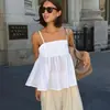 Moda Nova Primavera e Verão Versátil Algodão Puro Listrado Barra Franzida Camisole Top, Estilo Preguiçoso Casual Solto Cintura Alta Top