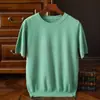 Camiseta de manga corta para hombre, estilo coreano moderna de cuello redondo y manga corta, ropa de punto lisa ajustada para hombre de primavera y otoño, camisa de punto elegante