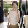 Camiseta Finíssima com Gola de Vela, Manga Média para Mulheres, Corte Justo, Mangas de Três Quartos, Valoriza a Silhueta, Versátil, Top Base de Cor Sólida