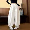 Calça feminina estilo japonês e coreano, corte relaxado, cintura alta, amarração com cordão, comprimento no tornozelo, perna larga, nova coleção de outono, caimento solto, modelagem que afina, calça de moletom casual