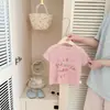 Camiseta Rosa de Verão com Letra para Bebês e Crianças Pequenas Meninas, Respirável, Solta, Confortável, Manga Curta, Moda Infantil