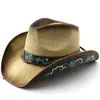 Chapéu de Cowboy Ocidental Retrô para Homens e Mulheres, Chapéu Bordado em Couro PU com Proteção Solar, Chapéu de Palha, Chapéu Estilo Europeu e Americano, Chapéu de Jazz Estilo Étnico