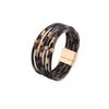 Explosões Transfronteiriças Fivela Magnética de Leopardo Nova Pulseira Feminina Couro Tubo de Cobre Feliz Miçanga pu Pulseira Multicamadas