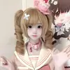 Peruca Cachos Romanos para Boneca Feminina Lolita Cabelo Dourado Cacheado Peruca Fofa Produto Acabado Grampo Cabelo Curto Ondulado Conjunto