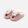 Chinelos de algodão com desenho de cachorrinho para mulheres, chinelos de pelúcia quentes para uso doméstico no inverno, chinelos de pelúcia com sola grossa antiderrapante para outono e inverno