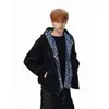 Sudadera con capucha a cuadros estilo retro americano, cárdigan, para hombre, holgada, corte limpio, color liso, para pareja