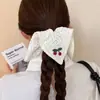 Lenço Quadrado de Tecido Doce Estilo Coreano com Cerejas Scrunchie para Mulheres, Prendedor de Cabelo Coração de Menina de Alto Valor, Corda para Rabo de Cavalo Baixo