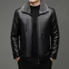Chaqueta de Piel Sintética de Estilo Nuevo para Invierno para Hombre, Forrada de Piel y Engrosada, Chaqueta de Piel para Hombre con Cuello de Solapa, Estilo Papá