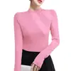 Camiseta de Algodón con Hilo de Manga Larga para Mujer, Prenda Base, Estilo Coreano Primavera y Otoño, Cuello Semi Alto, Adelgazante, Versátil, Moderna