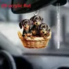 Cachorrinho fofo de cesta pingente 2D espelho cruzado acrílico decoração de interior de carro novo pingente de espelho retrovisor