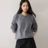 Nueva colección de otoño e invierno: suéter pullover de punto grueso de cinco agujas, cuello redondo, manga larga, mezcla de cachemira, corte holgado, hombros caídos, color liso versátil