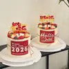 Olá2026 Adesivos de Feliz Ano Novo Decoração de Bolo Ano do Cavalo Fogos de Artifício de Véspera de Ano Novo Topper Acrílico Inserção