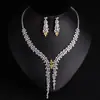 Conjunto de Collar y Pendientes Florales de Circonita de Moda con Colgante Largo Floral Tachonado de Diamantes, Personalidad Exquisita y Dulce, Venta al por Mayor