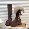 Botas Otoño e Invierno 2025, Botas Largas, Elegantes Botas de Nieve de Gamuza para Mujer, Zapatos Cálidos de Piel con Forro de Felpa, Zapatos de Algodón