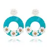 Aretes de Flor de Rafia Transfronterizos, Aretes de Corona Tejidos a Mano, Aretes de Margarita Festivos Estilo Bohemio