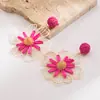 Acessórios He Ming: Brincos de Flor de Ráfia Artesanais Frescos e Doces com um Toque de Luxo Leve e High-End, Perfeitos para um Estilo de Férias