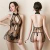 Ropa Interior Sexy Brisa de Primavera Nocturna Encaje Sexy Abertura Uniforme Malla Perspectiva Femenina Set Clásico de Cheongsam Bordado
