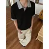 Camisa Polo Manga Curta Cleanfit Estilo Americano Falsa Duas Peças para Homens, Camiseta de Algodão e Linho para o Verão, Top Solto Tamanho Grande