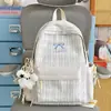 Mochila de estilo japonés ins con bloques de color a cuadros para estudiantes de secundaria y universidad, mochila de viaje con lazo y cinta para chicas