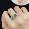 Conjunto de tres piezas de ágata de calcedonia verde natural con anillo de apertura de diamantes completos, elegantes pendientes colgantes de lujo para mujer.